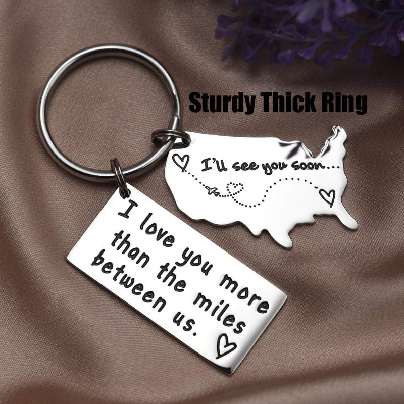 Love Keychains for Couples I Love You More Than The Miles Between Us I Will See You Soon Long I'll Always Love You No Matter The Distance Long