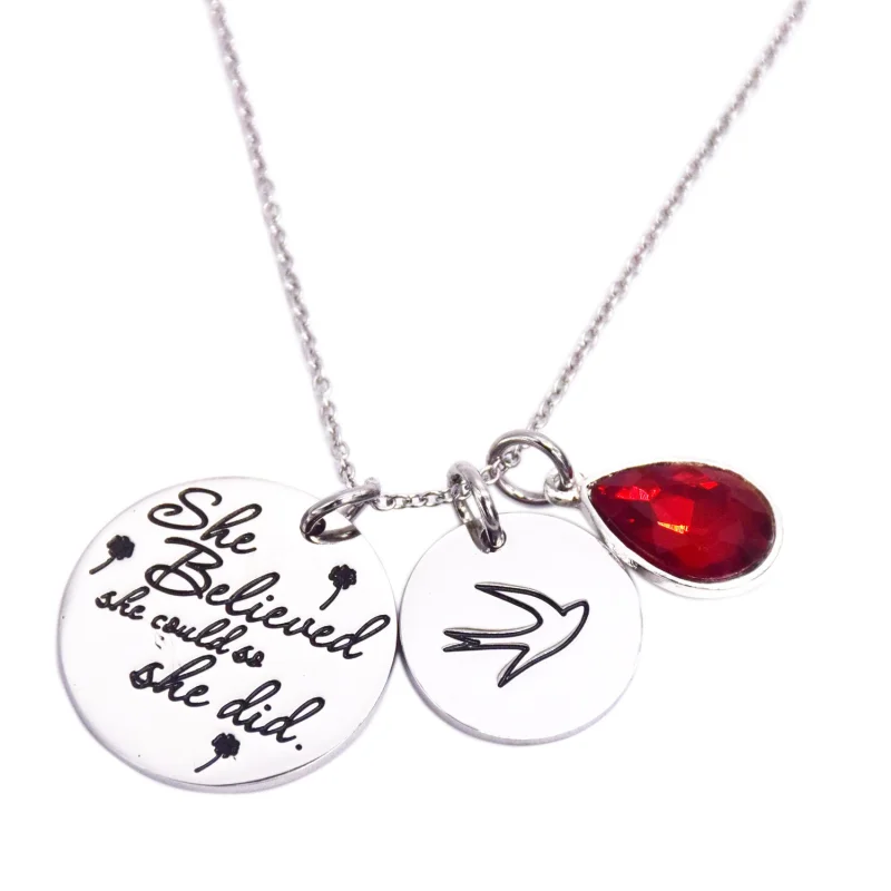 LParkin She Believed She Could So She Did Pendant Necklace Birthstone Motivation Jewelry