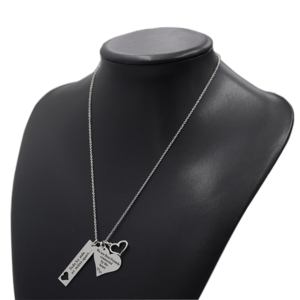 LParkin Best Friend Necklace Side by Side Or Miles Apart We are Best Friends Connected by The Heart