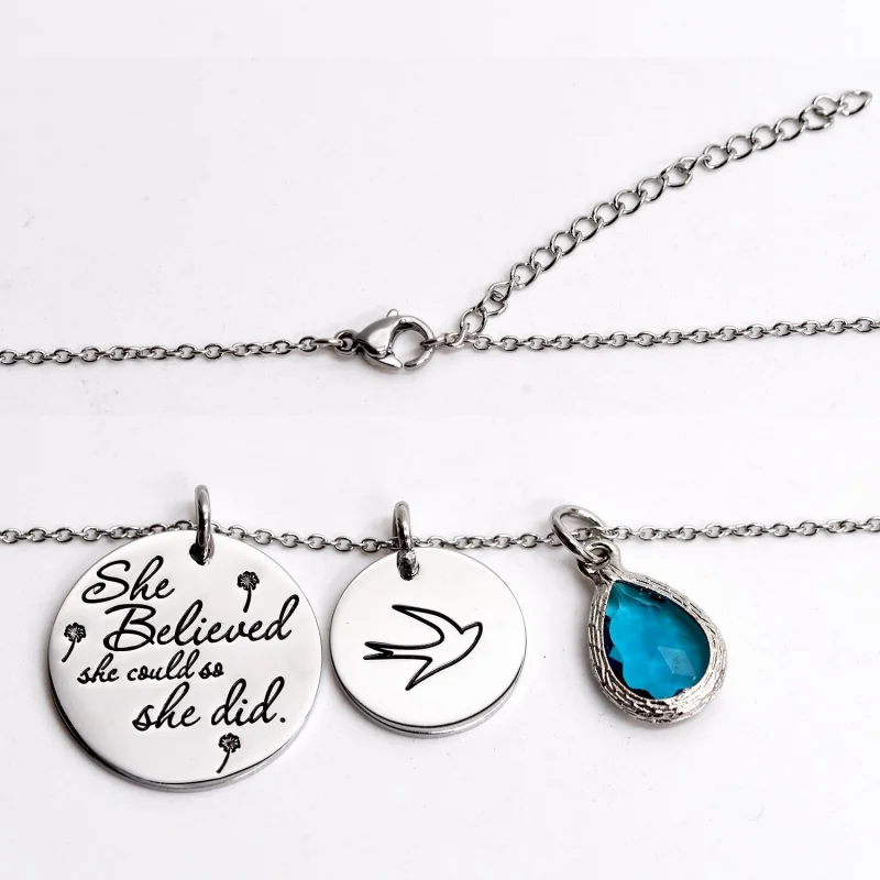 LParkin She Believed She Could So She Did Pendant Necklace Birthstone Motivation Jewelry