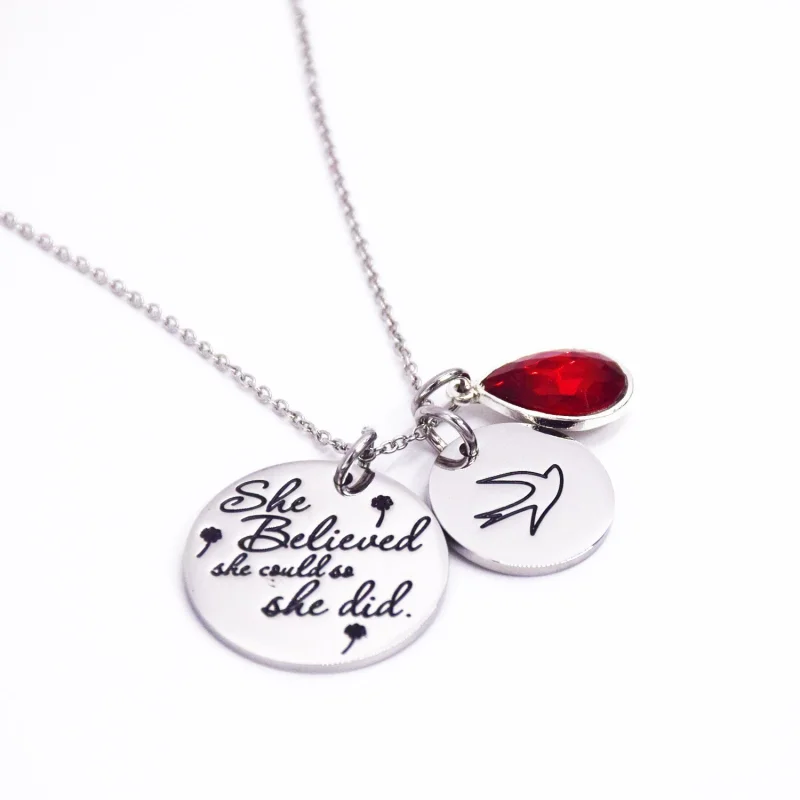 LParkin She Believed She Could So She Did Pendant Necklace Birthstone Motivation Jewelry