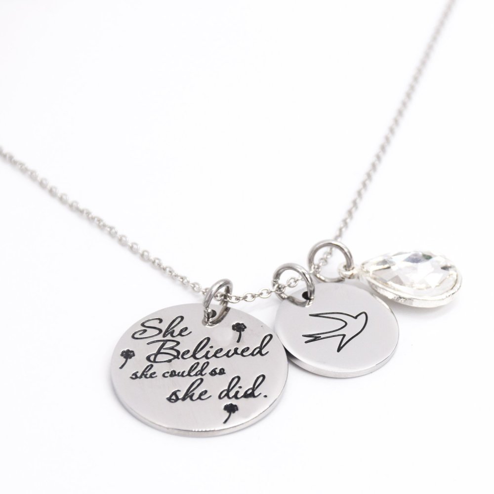 LParkin She Believed She Could So She Did Pendant Necklace Birthstone Motivation Jewelry