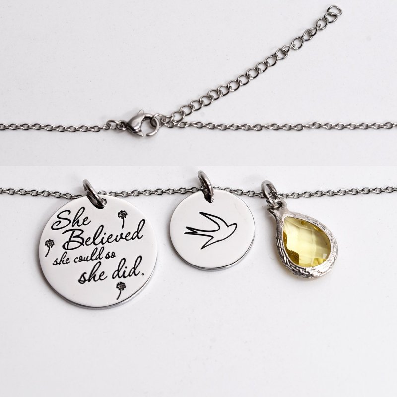 LParkin She Believed She Could So She Did Pendant Necklace Birthstone Motivation Jewelry