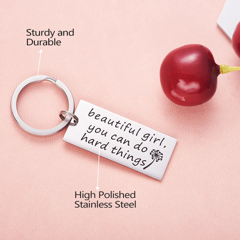 Beautiful Girl You Can Do Hard Things Inspirational Keychain Backside Personalized Motivational Gifts for Women