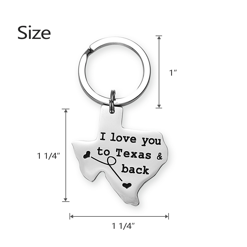 Texas Keychain I Love You to Texas & Back Backside Personalized Long Distance Relationships Gifts Texas Gifts
