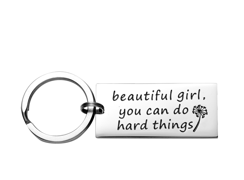 Beautiful Girl You Can Do Hard Things Inspirational Keychain Backside Personalized Motivational Gifts for Women