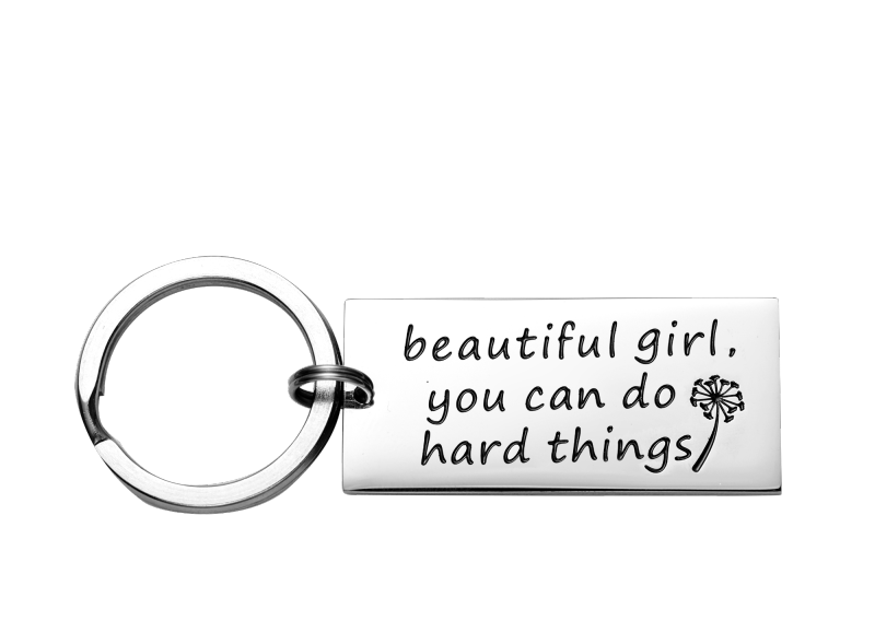 Beautiful Girl You Can Do Hard Things Inspirational Keychain Backside Personalized Motivational Gifts for Women