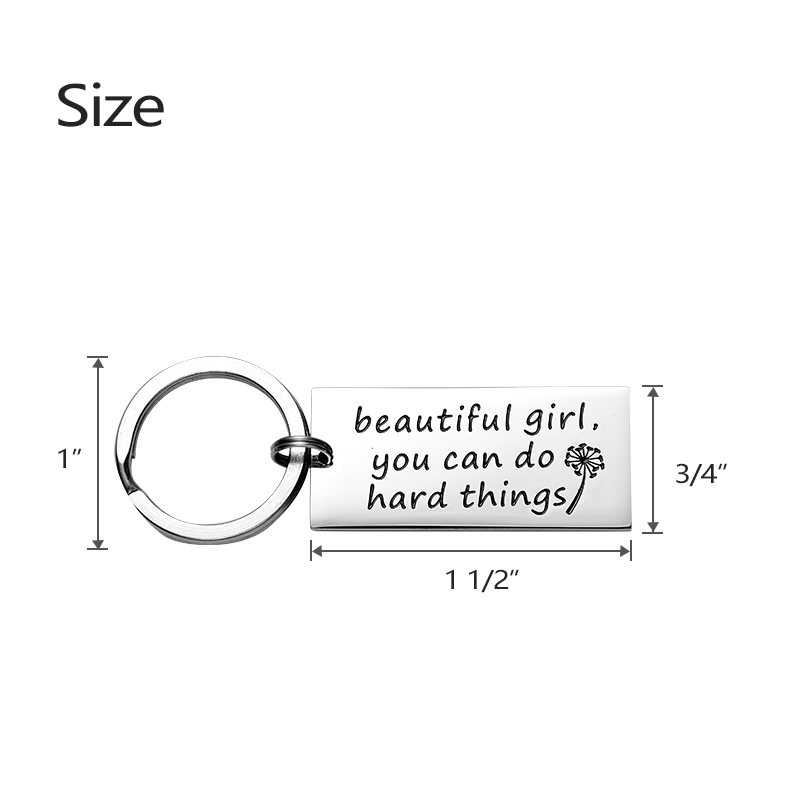 Beautiful Girl You Can Do Hard Things Inspirational Keychain Backside Personalized Motivational Gifts for Women