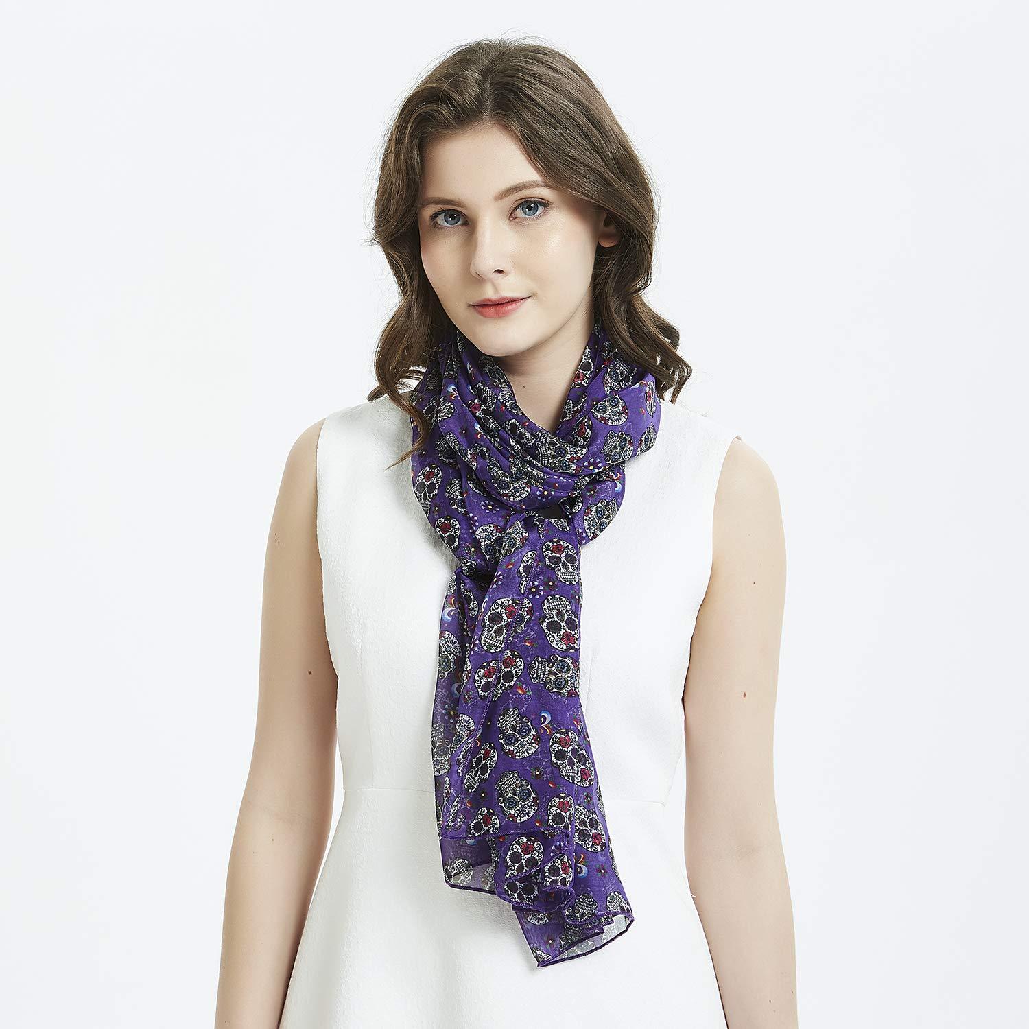 Sugar Skull Women Scarves Lightweight Shawl Head Wraps
