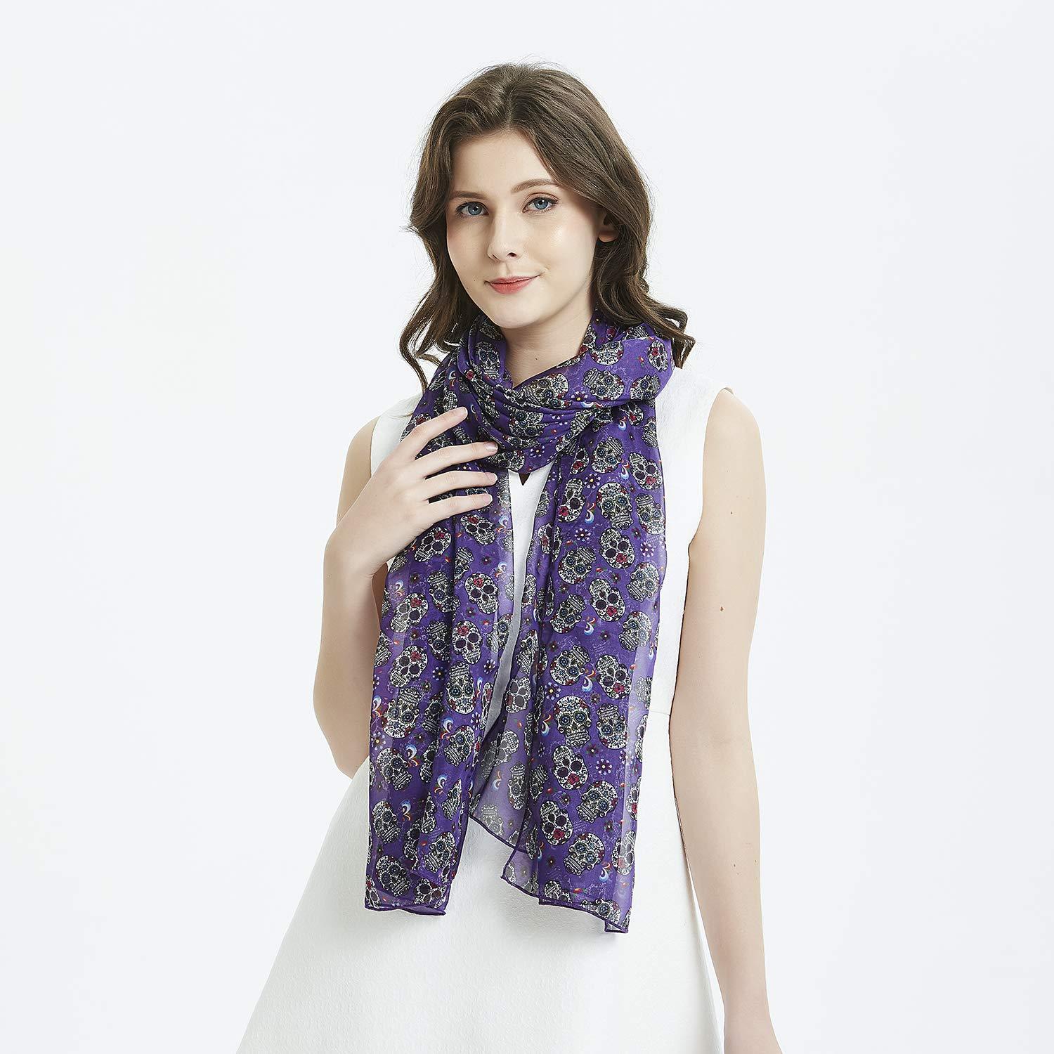 Sugar Skull Women Scarves Lightweight Shawl Head Wraps
