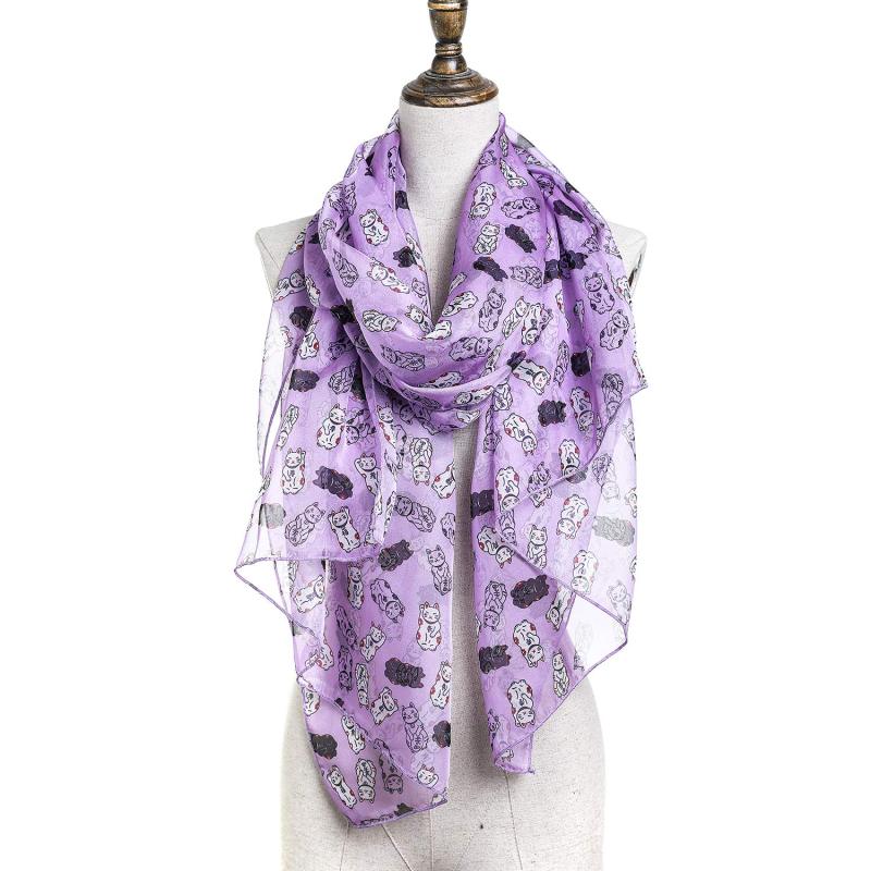 Luck Cat Women Scarves Lightweight Shawl Head Wraps