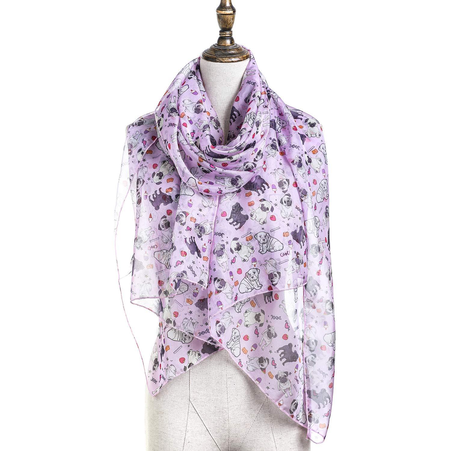 Pug Dog Women Scarves Lightweight Shawl Head Wraps