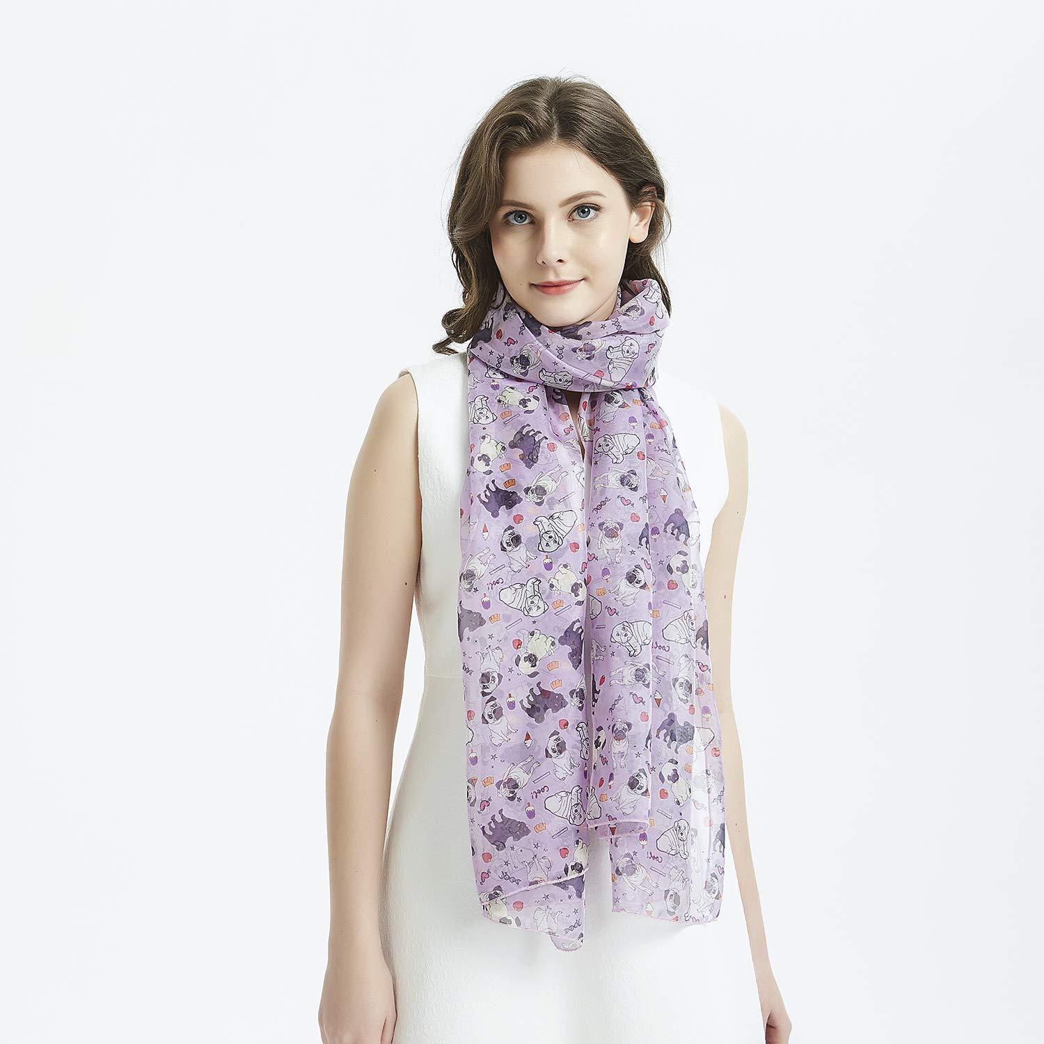 Pug Dog Women Scarves Lightweight Shawl Head Wraps