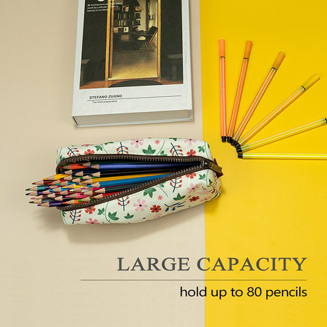 LParkin Floral Large Capacity Flower Canvas Pencil Case for Girls Teacher Gift Gadget Pen Bag Pouch Stationary Case Makeup Cosmetic Student Bag Box