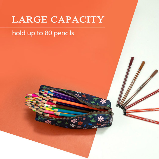 Floral Pencil Case Students Capacity Canvas Pen Gadget Bag Box Pouch Stationary Teacher Gift Case Makeup Cosmetic Bag Stationary for girls (Black)