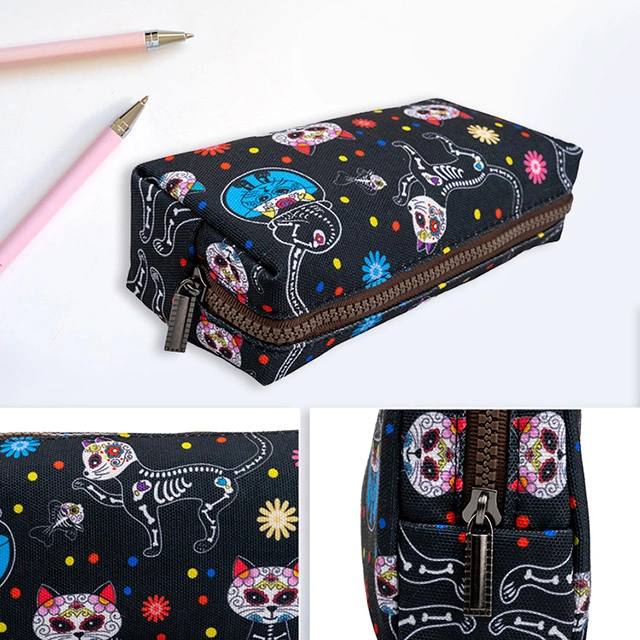 LParkin Day of The Dead Cat Pencil Case for Girls Pouch Teacher Gift Gadget Bag Make Up Case Cosmetic Bag Stationary School Supplies Kawaii Pencil Box