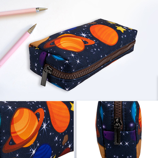 LParkin Space Canvas Student Galaxy Pencil Case Gifts for Boys Pen Bag Pouch Box Gadget Stationary Case Makeup Cosmetic Bag (Black)