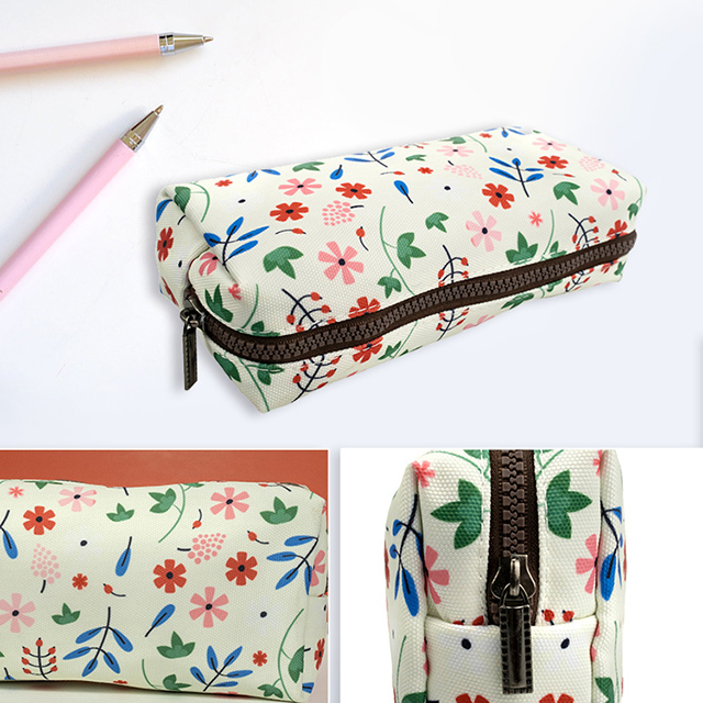LParkin Floral Large Capacity Flower Canvas Pencil Case for Girls Teacher Gift Gadget Pen Bag Pouch Stationary Case Makeup Cosmetic Student Bag Box