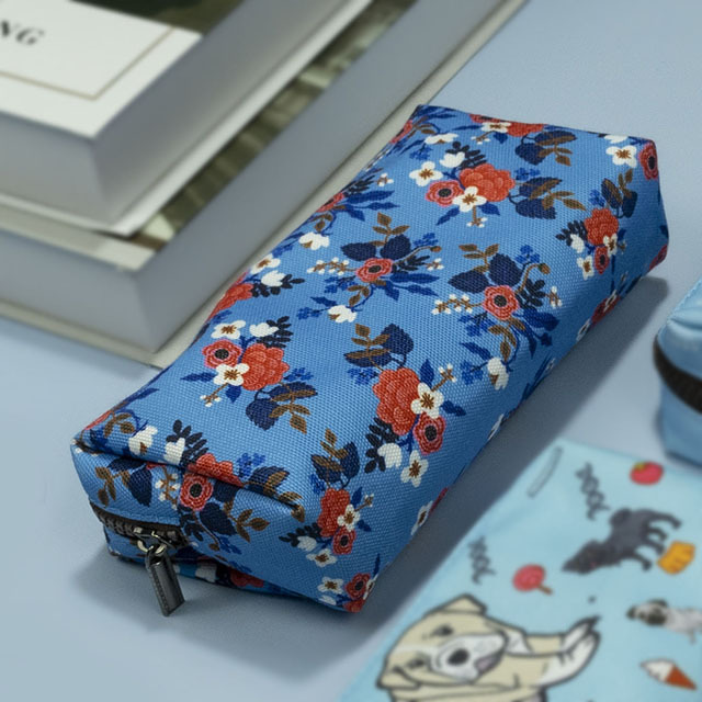 LParkin Birch Floral Canvas Pencil Case for Girls Teacher Gift Flower Pen Bag Gadget Pouch Stationary Case Makeup Cosmetic Bag Box (Blue)