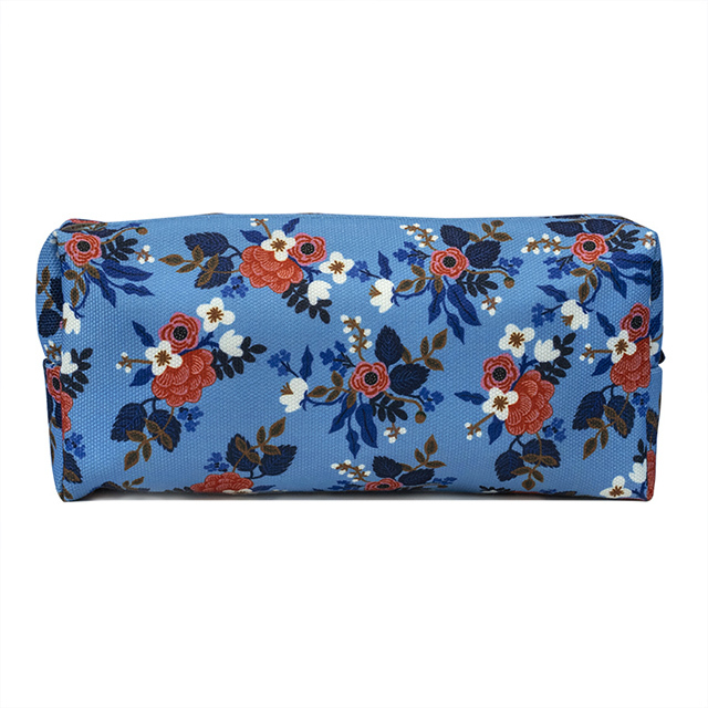 LParkin Birch Floral Canvas Pencil Case for Girls Teacher Gift Flower Pen Bag Gadget Pouch Stationary Case Makeup Cosmetic Bag Box (Blue)