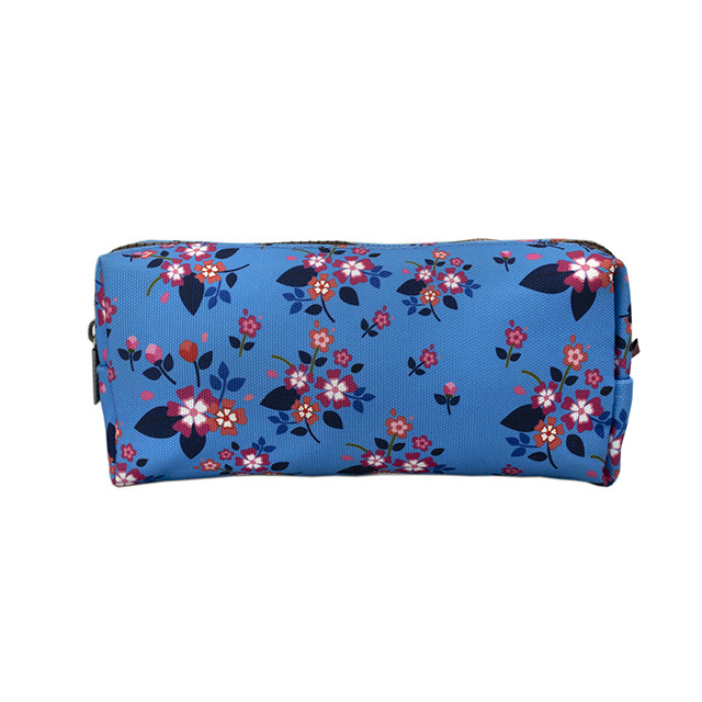 Floral Zipper Pouch Pencil Case for Girls Teacher Gift Flower Students Canvas Pen Bag Gadget Pouch Box Stationary Case Makeup Cosmetic Bag (Blue)