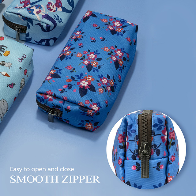 Floral Zipper Pouch Pencil Case for Girls Teacher Gift Flower Students Canvas Pen Bag Gadget Pouch Box Stationary Case Makeup Cosmetic Bag (Blue)