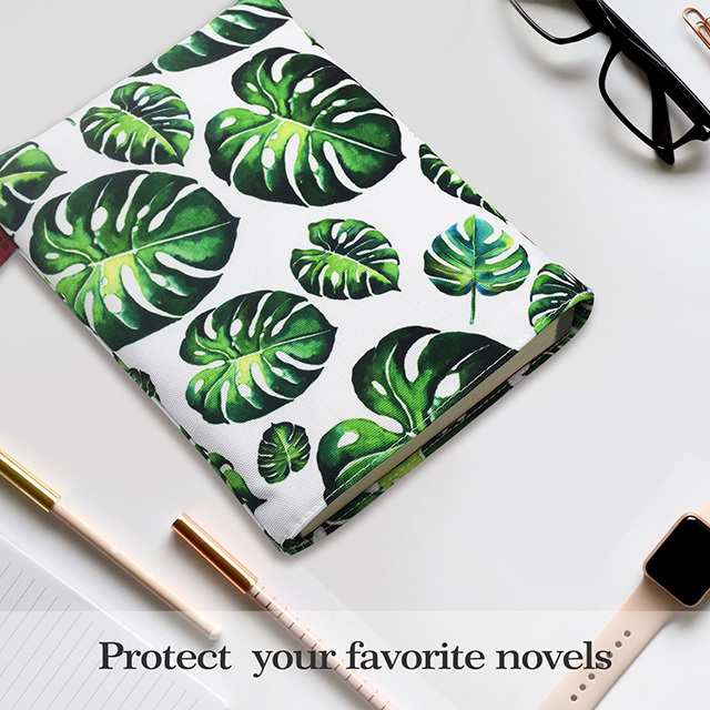 LParkin Tropical Leaves Book Sleeve Leaves Book Protector 10 Inch X 8 Inch Canvas Book Sleeves Teen Gifts