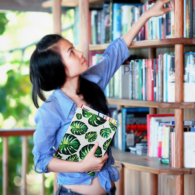 LParkin Tropical Leaves Book Sleeve Leaves Book Protector 10 Inch X 8 Inch Canvas Book Sleeves Teen Gifts