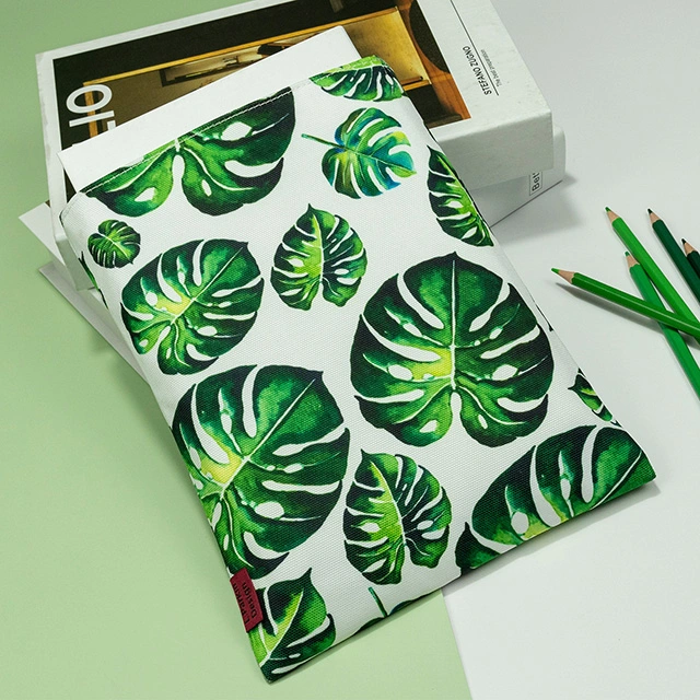 Hard Book Sleeve Cover For Paperbacks - Washable Fabric, 10x8 Inch, With Pen Pocket, Velcro Strap (Tropical Pattern)
