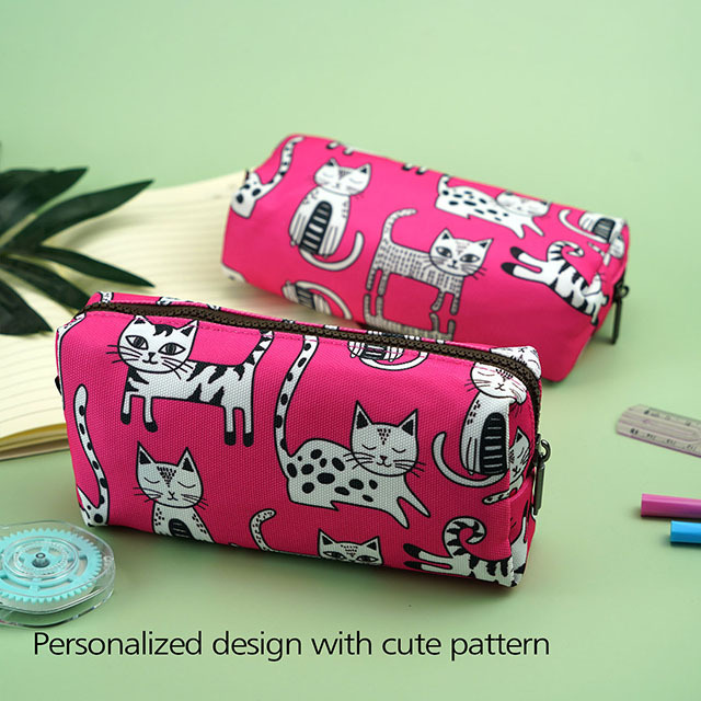 LParkin Pink Cat Canvas Pencil Case for Girls Makeup Bag Cat Lover Gift Crazy Cat cosmetic Stationary Lady Toiletry Cute Case Pouch Gifts for Teens