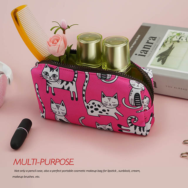 LParkin Pink Cat Canvas Pencil Case for Girls Makeup Bag Cat Lover Gift Crazy Cat cosmetic Stationary Lady Toiletry Cute Case Pouch Gifts for Teens
