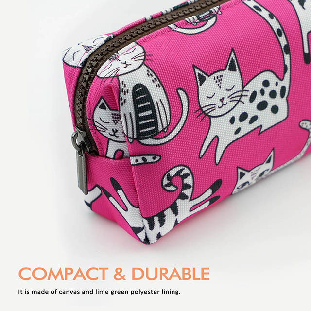 LParkin Pink Cat Canvas Pencil Case for Girls Makeup Bag Cat Lover Gift Crazy Cat cosmetic Stationary Lady Toiletry Cute Case Pouch Gifts for Teens