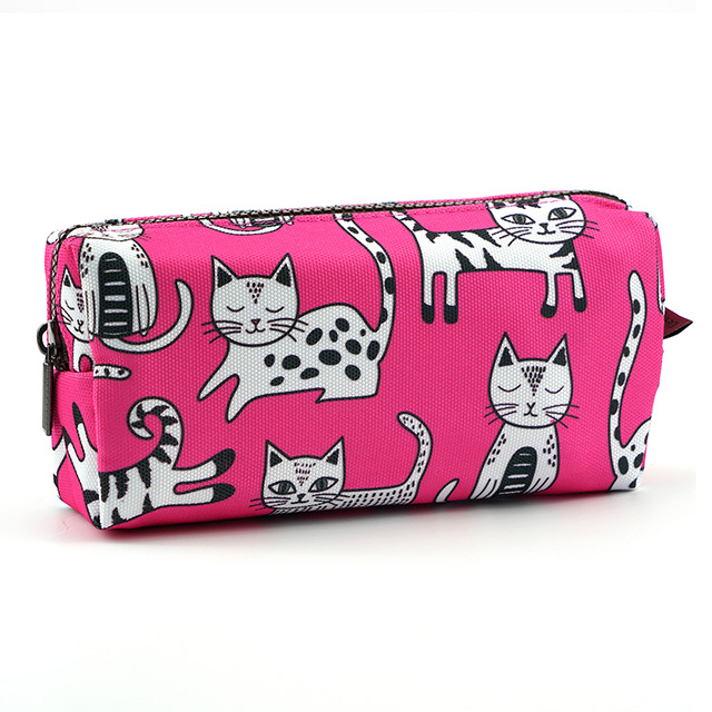LParkin Pink Cat Canvas Pencil Case for Girls Makeup Bag Cat Lover Gift Crazy Cat cosmetic Stationary Lady Toiletry Cute Case Pouch Gifts for Teens