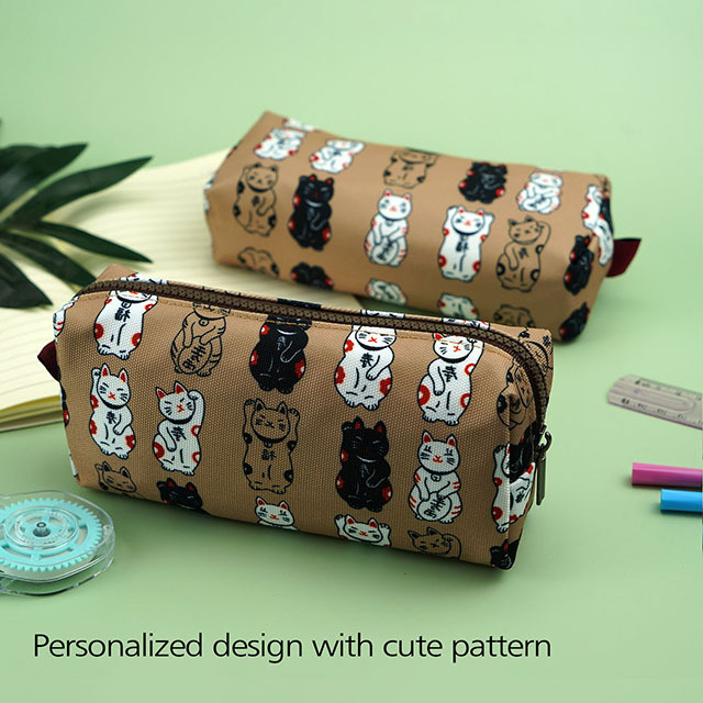 Lucky Japanese Cat Pencil Case Student Cute Maneki Neko Cat Pencil Bag Pouch Case for Girls Makeup Cosmetic Bag Gadget
