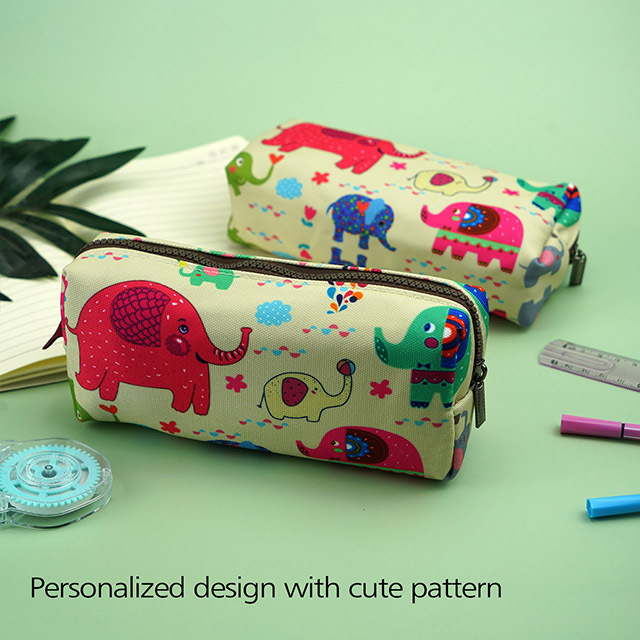 Elephant Pencil Case Kawaii Box Students Capacity Canvas Pen Bag Pouch Case Makeup Stationary Cosmetic Bag Gadget Bag