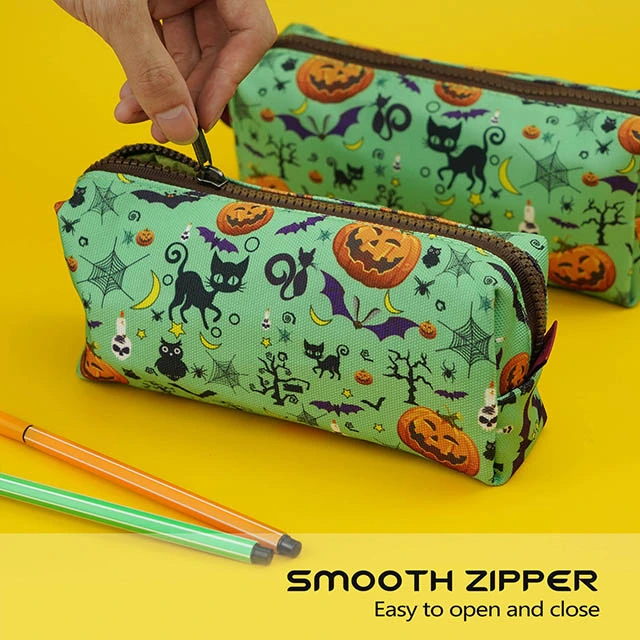 Halloween Students Canvas Pencil Case Pen Bag Pouch Stationary Case Gadget Bag Makeup for Girls Cosmetic Bag Pencil Box
