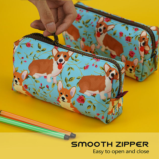 Corgi Dog Pencil Case Corgi Gift Students Canvas Pen Bag Pouch Stationary Case Makeup Cosmetic Bag