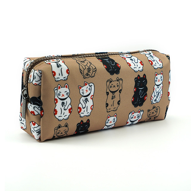 Lucky Japanese Cat Pencil Case Student Cute Maneki Neko Cat Pencil Bag Pouch Case for Girls Makeup Cosmetic Bag Gadget