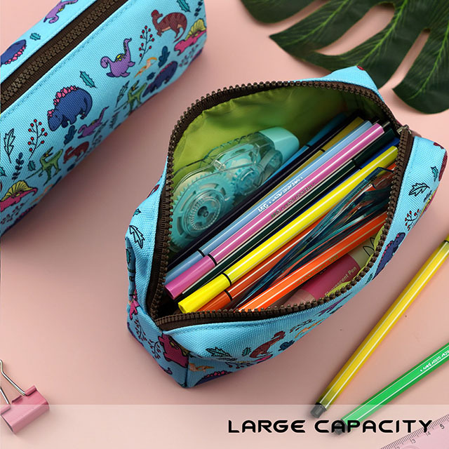 Dinosaur Students Canvas Pencil Case Pen Bag Pouch Stationary Case Makeup Cosmetic Bag for Boys Gadget Bag Kawaii Box