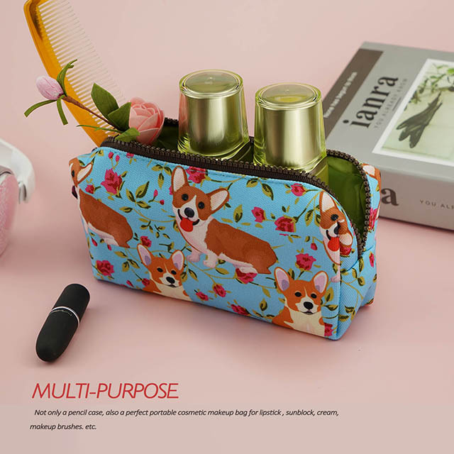 Corgi Dog Pencil Case Corgi Gift Students Canvas Pen Bag Pouch Stationary Case Makeup Cosmetic Bag