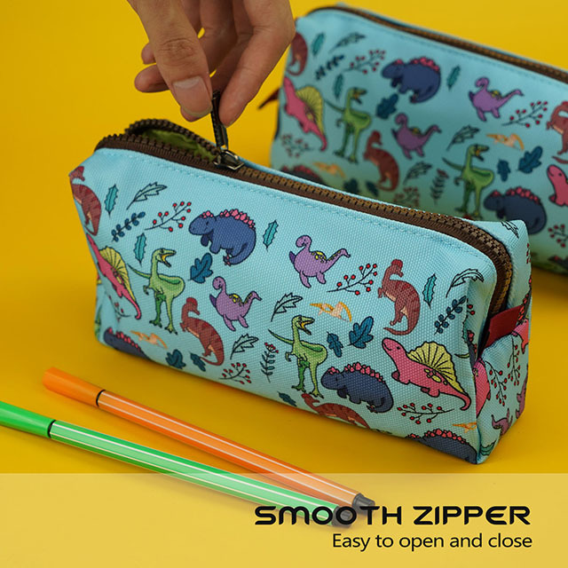 Dinosaur Students Canvas Pencil Case Pen Bag Pouch Stationary Case Makeup Cosmetic Bag for Boys Gadget Bag Kawaii Box