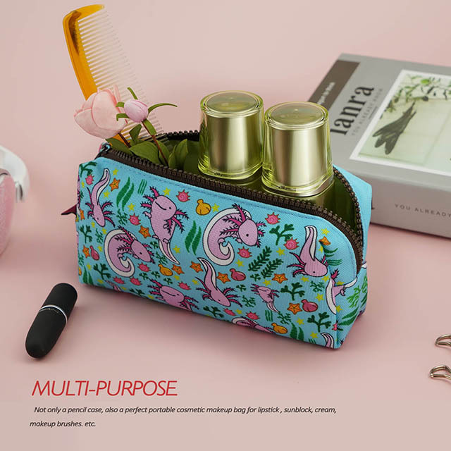 LParkin Axolotl Canvas Pencil Case Pen Bag Pouch Stationary Case Makeup Cosmetic Bag Gadget Bag Gift Kawaii Pencil Box