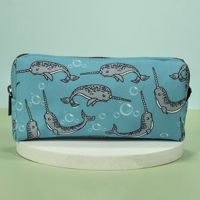 LParkin Cute Narwhal Canvas Pencil Case Pen Bag Pouch Stationary Case Gadget Makeup Cosmetic Bag Box