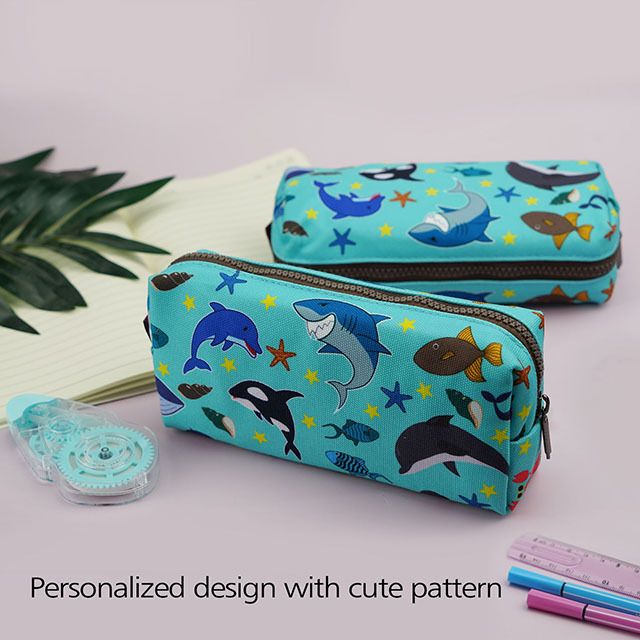 LParkin Sea Life Dolphin Shark Canvas Pencil Case Pen Bag Pouch Stationary Case Makeup Cosmetic Bag Gadget Box