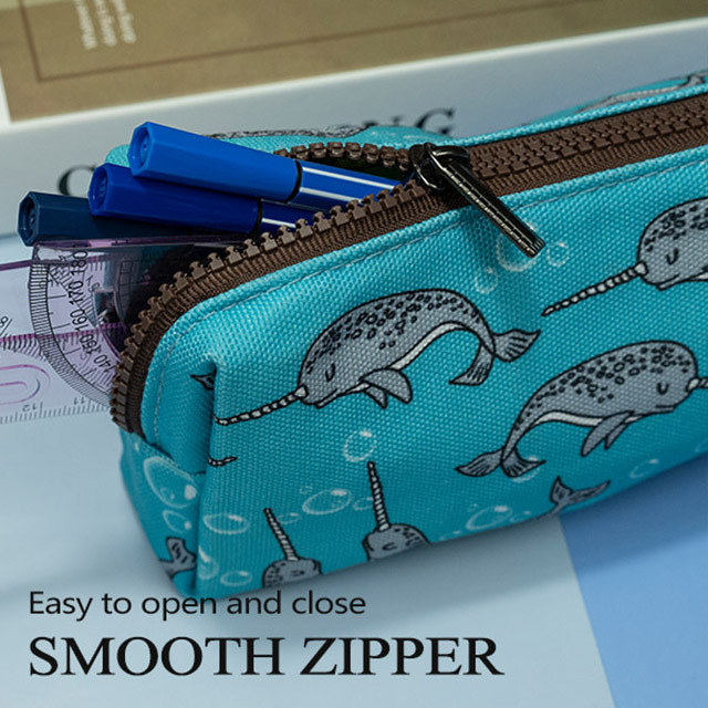 LParkin Cute Narwhal Canvas Pencil Case Pen Bag Pouch Stationary Case Gadget Makeup Cosmetic Bag Box