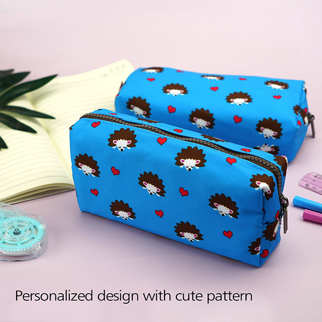 LParkin Hedgehog Large Capacity Canvas Pencil Case Pen Bag Pouch Stationary Case Makeup Cosmetic Bag Gadget Box