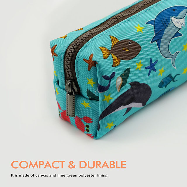 LParkin Sea Life Dolphin Shark Canvas Pencil Case Pen Bag Pouch Stationary Case Makeup Cosmetic Bag Gadget Box