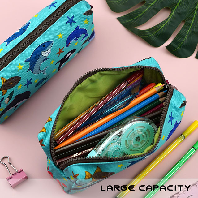 LParkin Sea Life Dolphin Shark Canvas Pencil Case Pen Bag Pouch Stationary Case Makeup Cosmetic Bag Gadget Box