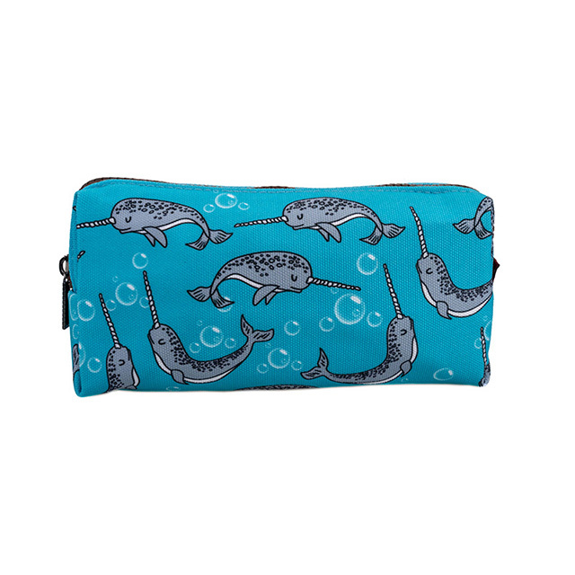 LParkin Cute Narwhal Canvas Pencil Case Pen Bag Pouch Stationary Case Gadget Makeup Cosmetic Bag Box