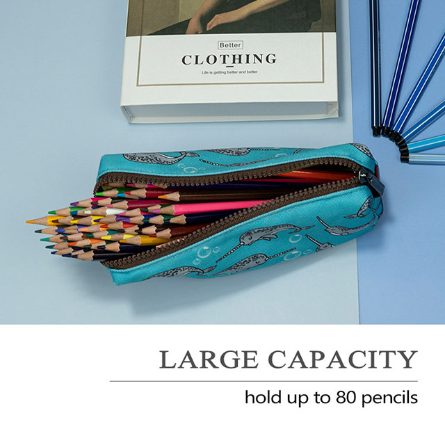 LParkin Cute Narwhal Canvas Pencil Case Pen Bag Pouch Stationary Case Gadget Makeup Cosmetic Bag Box